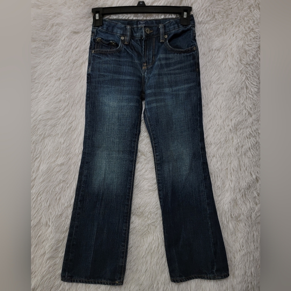 GAP Jean Boys 7 Reg  Dark Wash Boot Fit  Leg Jeans Adjustable Waist Strap